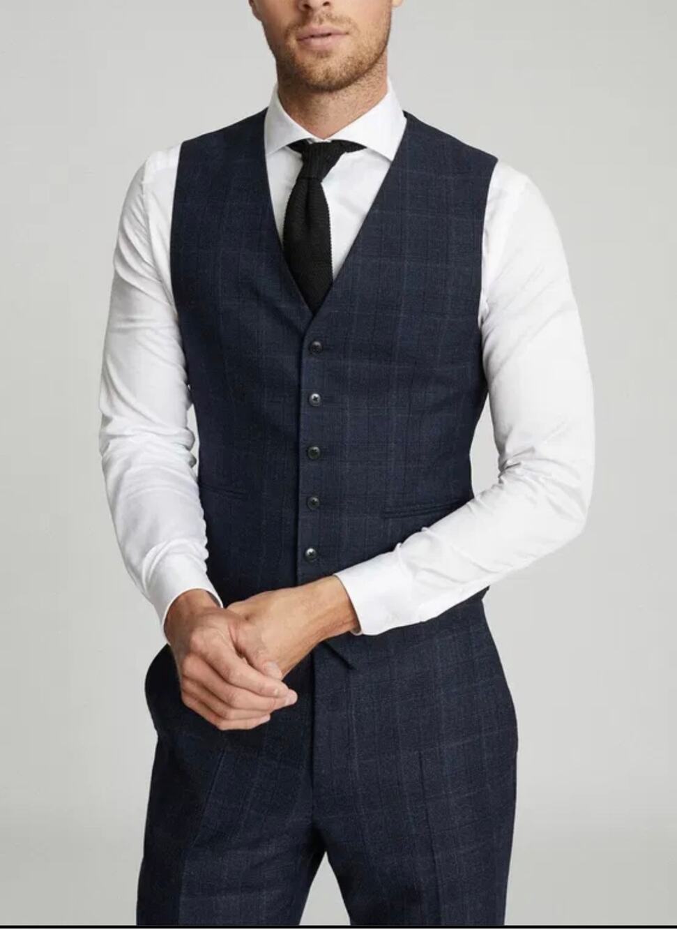 Reiss - Eltham Wool Checked Waistcoat / size 40R / Blue